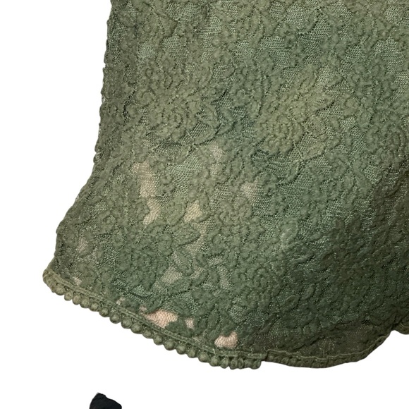 Self Esteem Olive Green Lace Crochet Detail Blouse Boho Short Sleeve Top - Picture 3 of 4